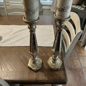Pier One Imports Gold/Silver Shimmery Mirrored Candle Holders (candles not incl)